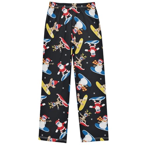Boy's Lounge Pants Christmas Man Reindeer Ski Kids Jogger Pants Elastic Waist Long Bottoms with Pockets 6-14 Years
