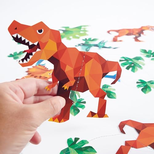 Image of Cheerland Dinosaur Garland Dino Birthday Decorations Jurassic Party Decorations Hanging T-Rex Dino Party Streamers Geometric Dino Party Jurassic Theme Backdrop Pack of 6