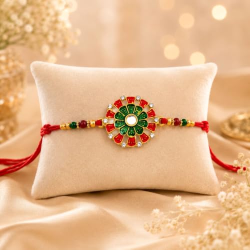 Image of Oblivion Rakhi with Chocolate for Brother - Colorful Round Shape Rakhi with Choco Beats Chocolate 32gms with Silver Color Pooja Coin, Greeting Card & Tilak Set - Traditional Raksha Bandhan Combo Pack