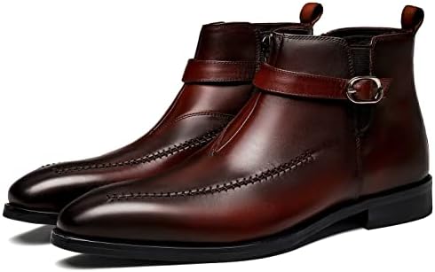 Santimon Chelsea Monk Buckle Strap Ankle Dress Leather Casual Boots Men Brown 8.5 M US | Image 1
