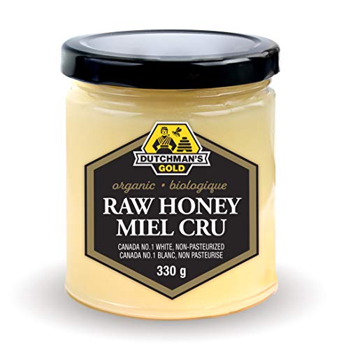 Dutchman's Gold Organic Raw Honey - 330g, Pure & Unfiltered, 100% Natural Honey, No Additives, Made in Canada, Perfect for Tea, Healthy Cooking, and Sweetening Beverages