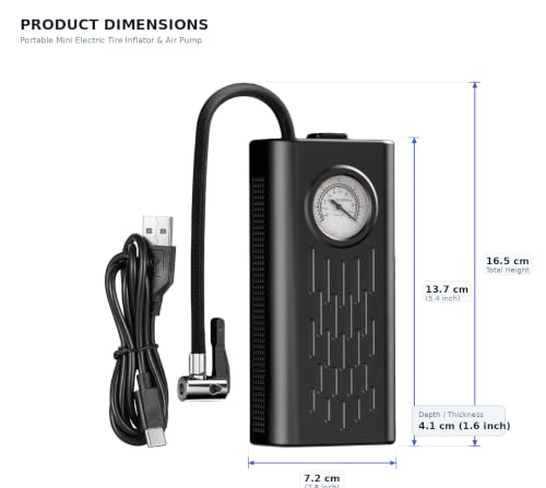 Image of Portable Car Air Pump Digital Tyre Inflator with Pressure Gauge | Fast Air Compressor for Car, Bike, Bicycle & Balls | Rechargeable & Compact Design