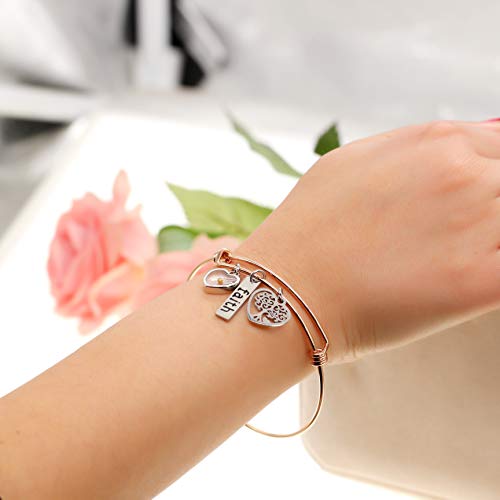 Image of Uloveido Stainless Steel Tree of Life Bangle Mustard Seed Pendant Faith Cuff Bracelet Gifts for Women Teen-Girls Y639