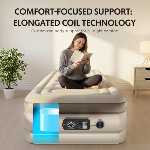 Simpli Comfy Twin Air Mattress, 18" Raised Inflatable Mattress, 500lb by Simpli Comfy - Used condition - Image 4