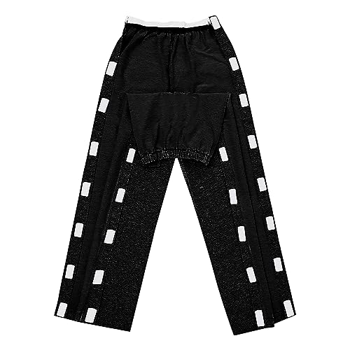 Image of Post Surgery Tearaway Trousers Mens Side Snap Tear Away Sweatpants Track Pants Easy Wear Cotton Incontinence Surgical Trousers Clothing for Elderly Disabled Leg Fracture Bedridden Patients Black
