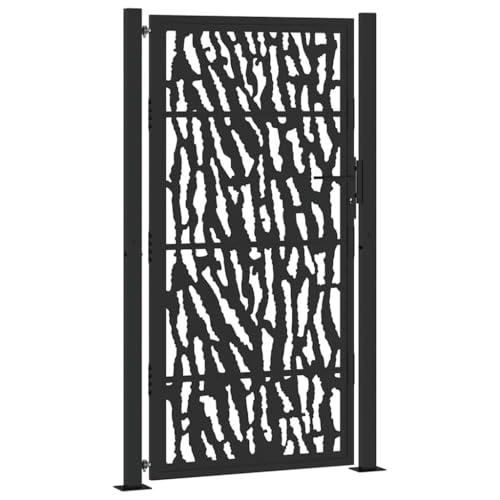 vidaXL Puerta de jardín de diseño con carril de acero negro 100x175 cm, puerta de cerca, puerta exterior, puerta de metal, puerta de seguridad