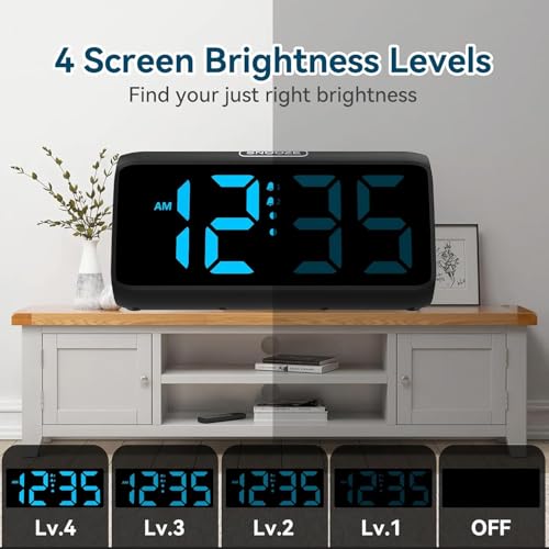 Netzu Digital Alarm Clocks for Bedrooms, Loud Alarm Clock with Dual Alarms, Bold Digits, 5 Dimmers, 4 Volumes, Snooze, Bedside Clock for Deep Sleepers Kids Teens Seniors, Plug in Clock, Easy to Set - Image 4