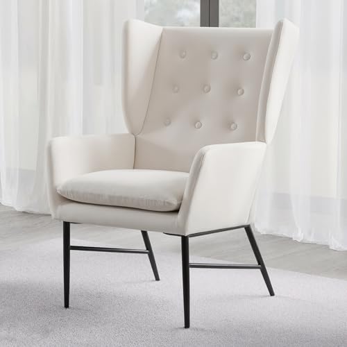 chairus Sillón Longue de Terciopelo Sillón de Salón Elegante, Silla Relax con Respaldo Largo Sofá Individual para Salón/Dormitorio, Beige