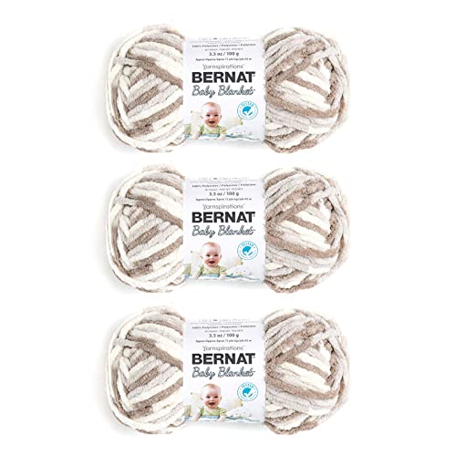 Image of Bernat Baby Blanket Yarn for Crocheting Soft, Sand Castles, 3-Pack