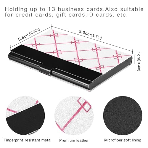 KLL Peach Checkered Shapes Thin Lines Slim Business Card Holder Pocket with Leather & Stainless Steel Card case Holder for Protects Your Cards tarjetero para Hombre3