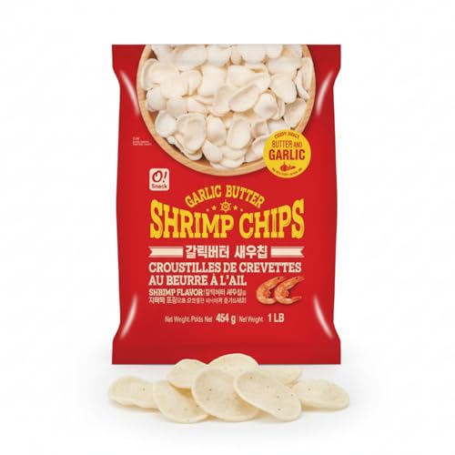 Korean Food O!Snack Garlic Butter Shrimp Chips Family Size Snack 1 lb Bag
