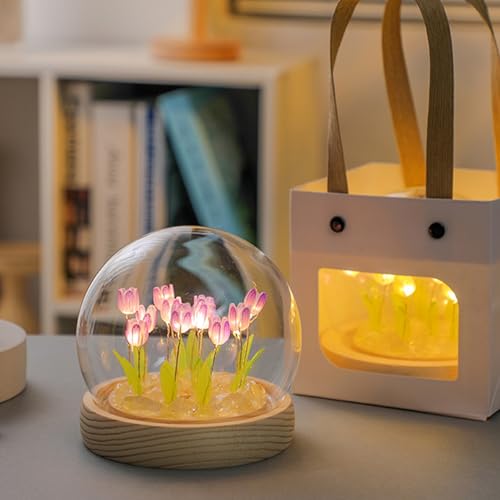 Image of Pretty Purple Tulips Lamps Flower Night Light Cute Bedroom Decor Unique Gifts for Women - Battery Powered (not Included)