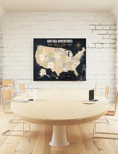 Image of IPIC Canvas USA Map Painting for Wall Decor, Large Pinnable Amerika Travel Map Print, Ready to Hang