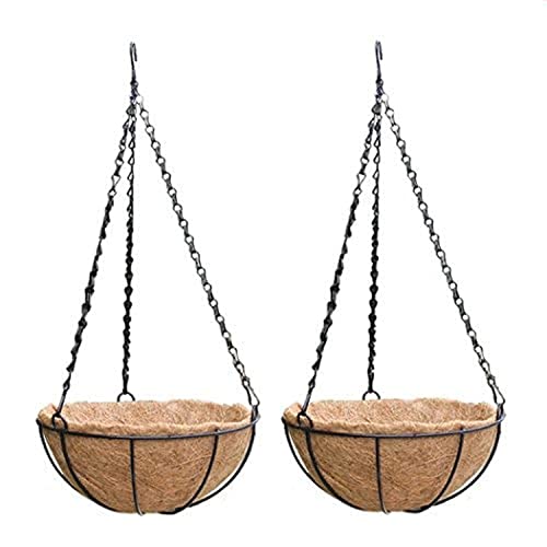 Orgrimmar 2 Pack 8" Metal Hanging Planter Basket With Coco Coir Liner, Small Round Wire Plant Holder With Hanging Chain For Hanging Plant And Flower #TOP16