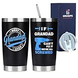 Grogife Birthday Grandad Gifts, Best Grandpa Presents Ideas from Granddaughter, Father's Day Gifts for Grandfather from Grandchildren, Coffee Cup with Straw and Lid for Hot Cold Drinks 600ml - Image 1