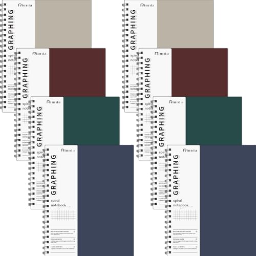 Rinrda Graph Paper Notebook Spiral Notebook 8.5" x 11"-8 Pack Grid Paper Notebook Engineering notebook 120 Pages 100 GSM Thick Graphing Paper Notebook Hardcover Journal for School (GRAPH, Mult-color)