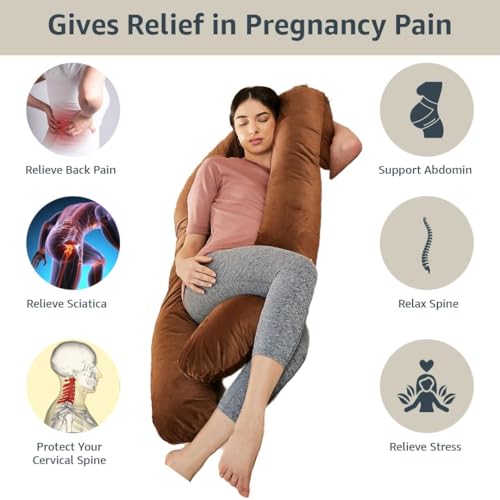 Image of Amazon Basics Full Body Pregnancy Pillow for Maternity,Baby Nursing,Full Body Support-Abdomen,Hip,Spine,Neck&Leg Support Cushion| Perfect Baby Shower Gift | U-Shaped-Washable Cover with Zip - Brown