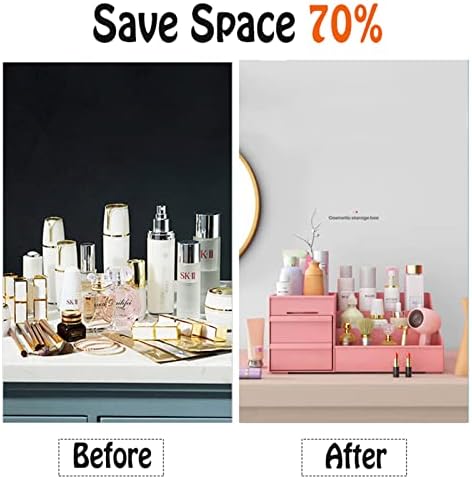 SUPPRUI Makeup Organiser with Drawers,Dressing Table Organise Bathroom Countertop Organizer for Cosmetics,Vanity Storage for Lipstick, Brushes, and Lotions (Pink)