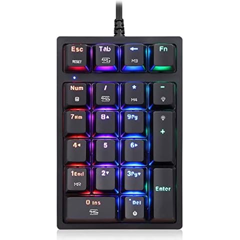MOTOSPEED Macro Mechanical Numeric Keypad USB Wired 21 Keys Mini Numpad Portable Keypad RGB Backlight Gaming Keypad Extended Layout for Cashier(Fully Programmable Keys) Cover