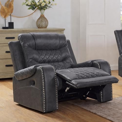 Image of Torque Mikkel 1 Seater Recliner Chairs for Home Office-Grey | Leatherette Recliner Sofa 1 Seater | Manual Relaxing Single Chair for Adults -1 Year Warranty