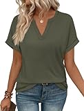 WIHOLL Womens Spring Tops 2026 Plus Size Summer Blouses Short Sleeve Tshirts Shirts Work Casual Holiday Outfits Fashion Clothing Army Green 2XL