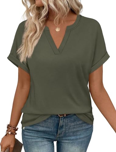 WIHOLL Plus Size Spring Clothes for Women 2026 Summer Short Sleeve Tops Airport Travel Outfits Army...
