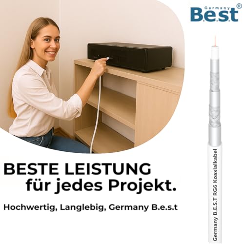 Germany B.e.s.t Koaxialkabel 20m SAT-Kabel | 4K Ultra HD | Class A+ | DVB-S/S2 DVB-C DVB-T BK Anlagen | 5Fach Geschirmt | 135dB | Antennenkabel | Koaxkabel | 10x F-Stecker
