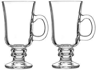 Irish Coffee Glass, Latte Macchiato Glass, Hot Chocolate Cup, with Handle, 250ml, Heat-Resistant Glassware (2-Pack)