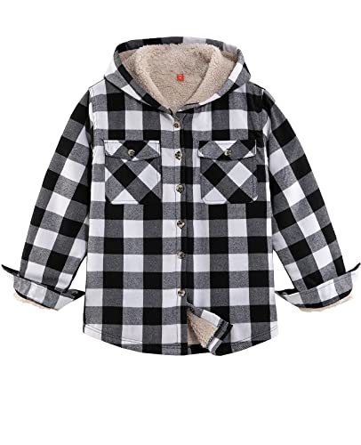 Image of ZENTHACE Boys Sherpa Fleece Lined Flannel Plaid Button Down Shirt Jacket,Hooded Flannel Shirt with Hand Pockets