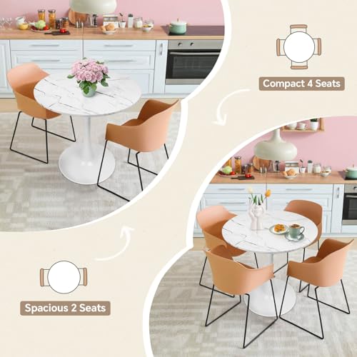 Image of Round Dining Table 27.5 inch Faux Marble White Tulip Table with Pedestal Base for 2-4 People Small Space - Kitchen Living Room Cafe