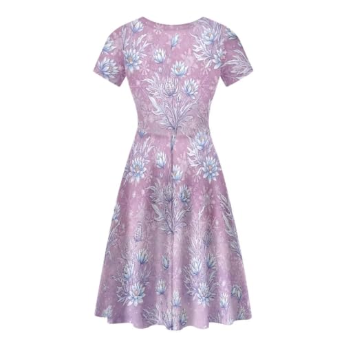Image of POLERO Women Puffy Swing Elegant Party Midi Dresses Short Sleeve Round Neck A-Line Dress