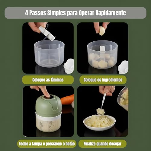 Mini Processador Triturador De Alimentos Elétrico, Portátil, USB, Recarregável, Moedor Sem Fio, Lâmi