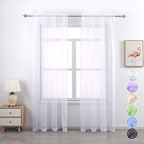 GYROHOME Lot de 2 voilages à Passe-Tringle, Filtre la lumière du Soleil, protège l'intimité en Polyester, pour Chambre à Coucher, terrasse, Blanc, 100 x 200 cm