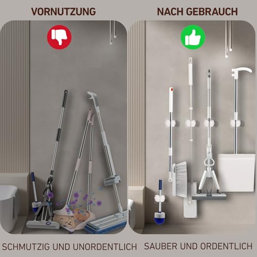 XIANGLONGY 10 Stück Besenhalterung Wand Selbstklebend, Besenhalter Ohne Bohren, Wandhalterung für Besenstiel, Mopstiel und Reinigungsgeräte, Gerätehalter Wand für Küche, Bad, Garten und Garage 3
