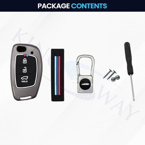 Image of KINGSWAY Hyundai Car Key Cover and Keychain Perfect Shape and Compatible with 3 Buttons Smart Key of All Hyundai Cars, Remote Key Shell, Key Case, Car Key Chain Cover, 360 Protection, Gunmetal Grey