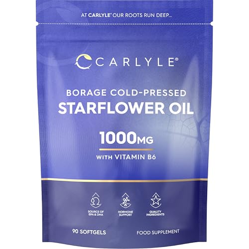 Starflower Oil Capsules 1000mg | High Strength Borage Oil with Vitamin B6 | 168mg GLA | 90 Softgels | Carlyle