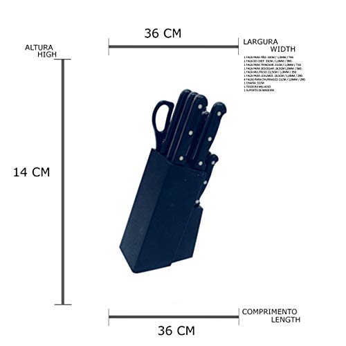 Jogo de para Cozinha com 13 Peças com Suporte de Madeira Rojemac Preto/Inox
