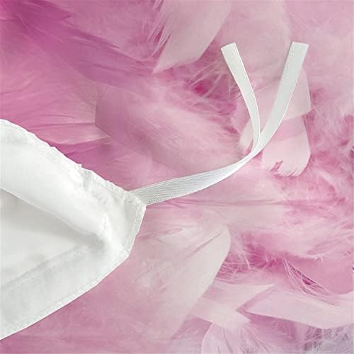 HOMHOMHA Cute Cat Duvet Cover Set Single Size for Girl Kids Bed Cover Adults Bedroom,Grey Kitty Pink Feather 3D Bedding Duvet Cover Cat Themed Bedspread,Soft Microfiber Bed Set