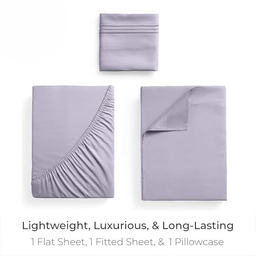Image of Mellanni Twin Sheets Set - 3 PC Iconic Collection Bedding | Hotel Luxury, Extra Soft, Cooling Bed Sheets - Wrinkle, Fade, Stain Resistant (Twin, Lavender)