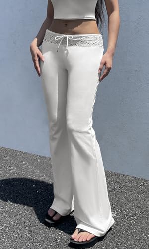 Women Summer Crochet Knit Pants Y2k Low Waist Drawstring Cover Up Pant Sexy Wide Leg Stretchy Hollow Out Beach Pants2