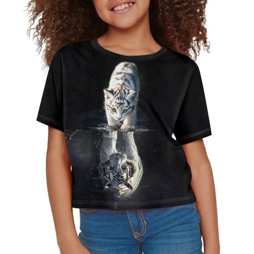 Image of Girls Summer Crop Top Outfits Short Sleeve T Shirts Kids Cute Clothes Tees Blouse