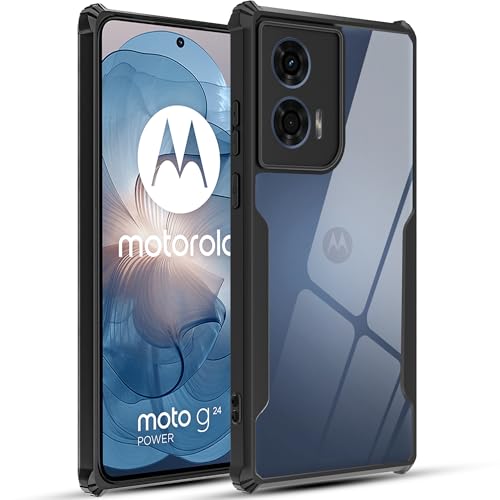 Image of A rtistque Clear Hard Transparent Acrylic Armor Anti-Drop Shockproof TPU Edge Back Cover Case for Motorola G24 Power - Black