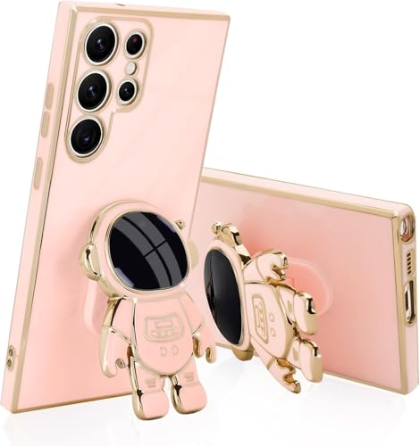 Image of for Samsung Galaxy S24 Ultra 5G Case Cute 3D Astronaut Stand Design Camera Protection Shockproof Soft Back Cover (Pink)