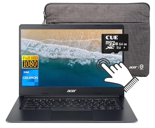 Image of acer 14 inch FHD Touchscreen Chromebook Laptop, Dual-Core Intel Celeron N4020, 4GB LPDDR4 RAM, 128GB Storage(64GB eMMC + 64GB Micro SD), Up to 12.5hrs Battery Life, WiFi, USB-C, Webcam, Chrome OS