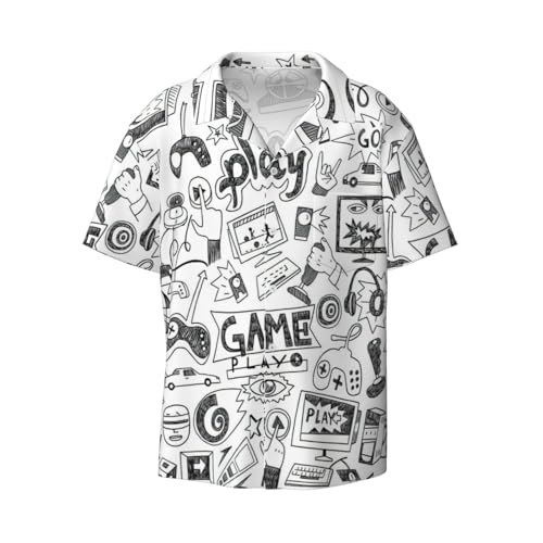 Camisa hawaiana con estampado de videojuegos para niños, manga corta, cuello cubano, con botones, para verano, días de playa, Negro -, XX-Large