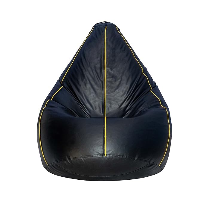 inster BEAN BAG Chair with Stool Combo Set Without Beans (XL, Black with Yellow Piping) 1