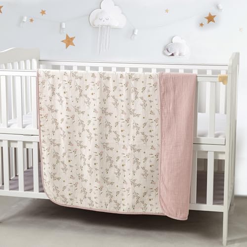 Image of CREVENT 100% Organic Cotton Muslin Baby Blanket for Newborns, Essential for Baby Shower, Birthday Gift - Flower 100 x 100 cm