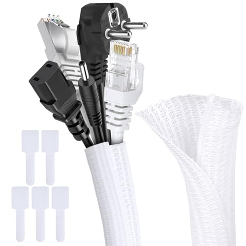 Adiwo Manchon de Câble Gaine Bureau, 3 Mètre 13mm Extensible Gaine Range Cable, Réglable Gaines Câble Tressée, Souple Ajustable Gestion de Cable en Pet...