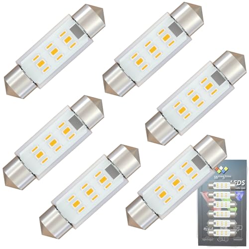 Wiseshine Festoon 6418 6411 LED Bulb 38mm C5W LED Bulbs Warm White 3000k LED Bulb DE3425 DE3423 DC 12V for Camper RV Automotive Interior Dome Reading Map Cargo Lights (Pack 6)