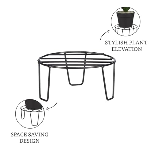 Image of Amazon Brand - Solimo Metal Flower Pot Stand (Black, Set of 3, Round)| Gamla Stand for Home | Plant Stand for Balcony | Premium Flower Pot Stand | Plant Stand for Living Room